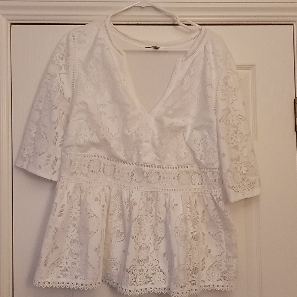 Anthropologie Blue Tassel peplum blouse